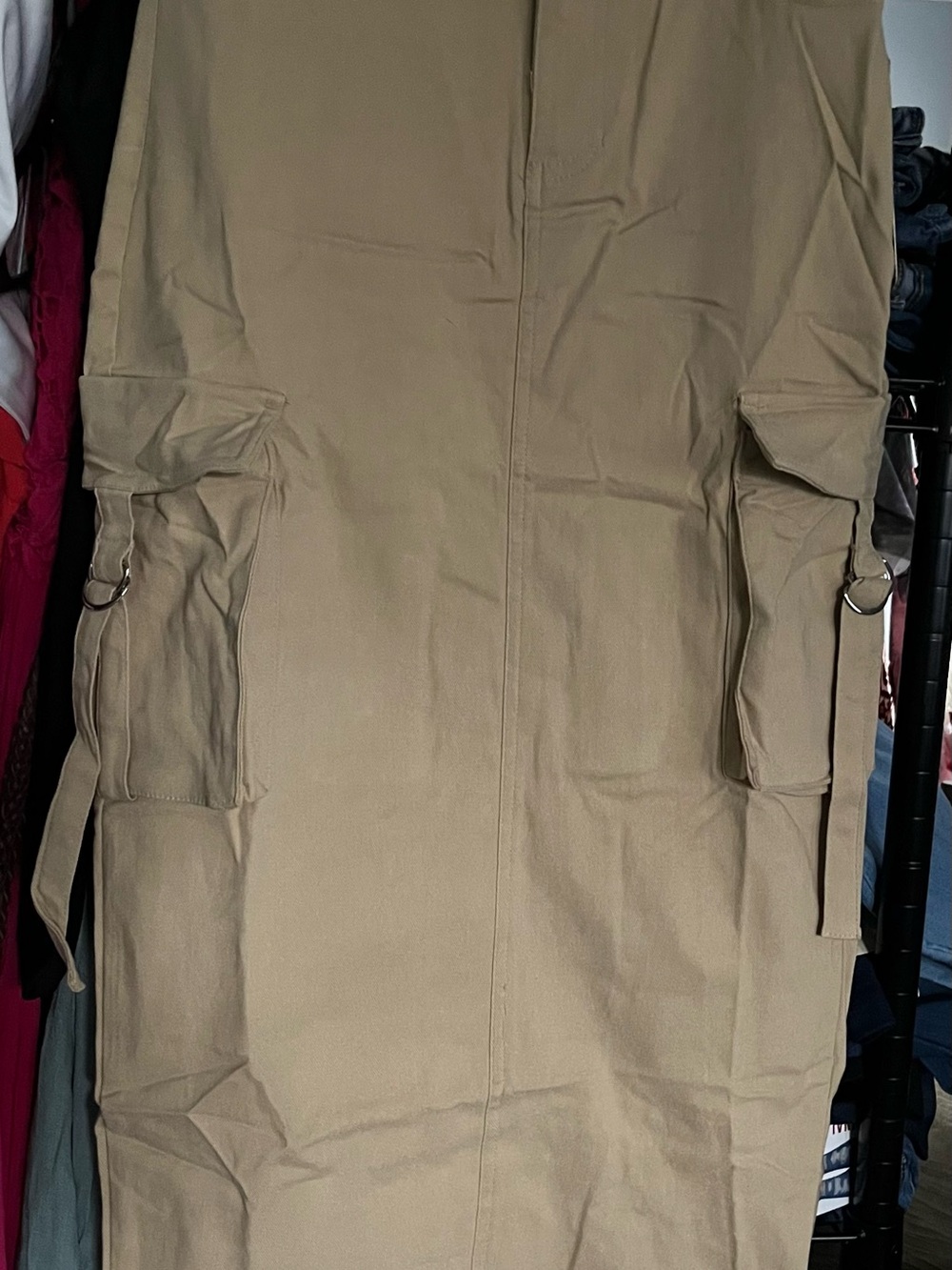 Haute Monde Tan Utility Maxi Skirt with Cargo Pockets